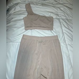 Tan lounge set flare pants size small